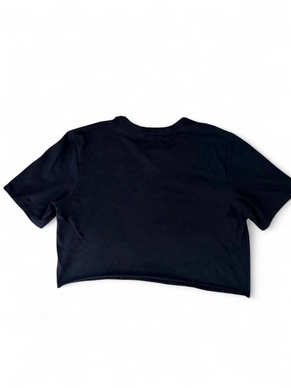Nike Women's Black Cropped V-Neck Tee with White Swoosh